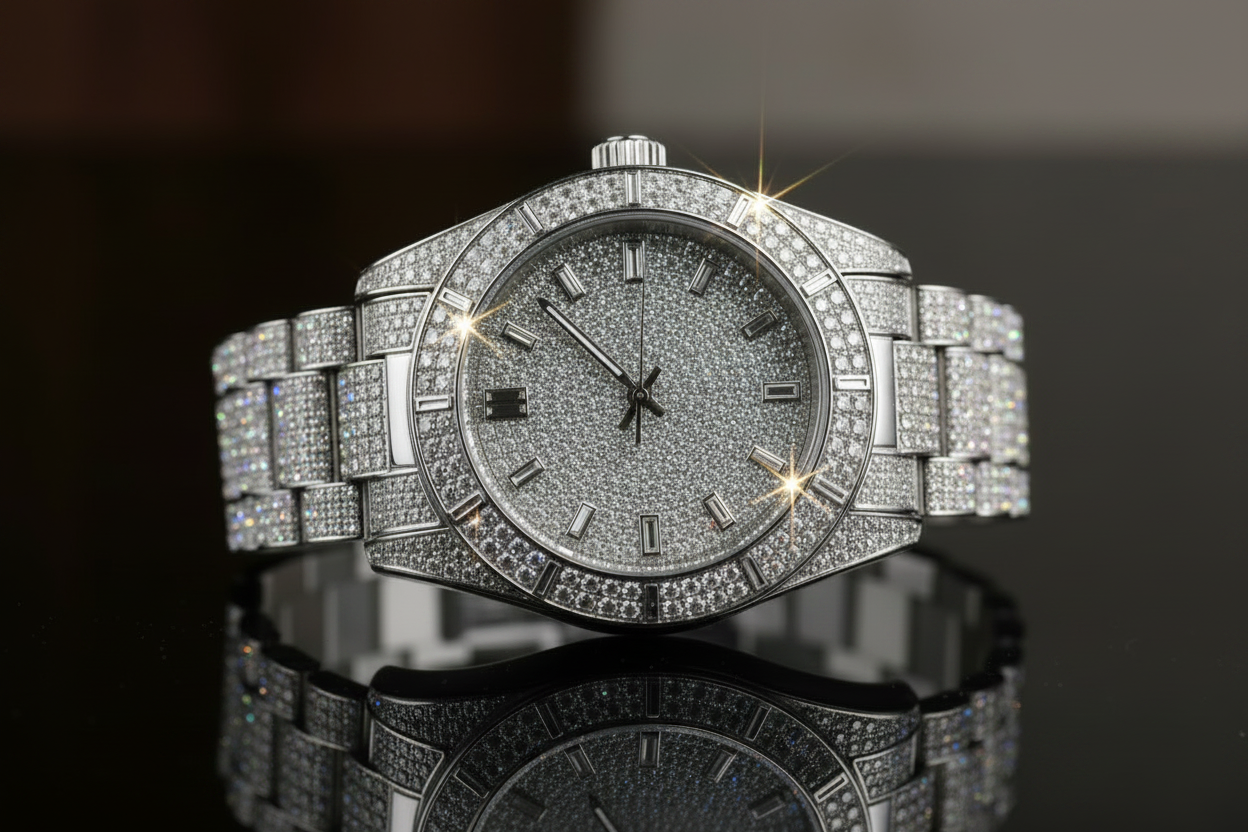Moissanite Watch with Rhinestone Band